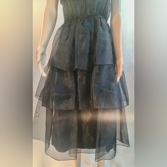 VINTAGE Black sleeveless midi cocktail dress petite feminine retro Evening wear - Picture 4 of 10